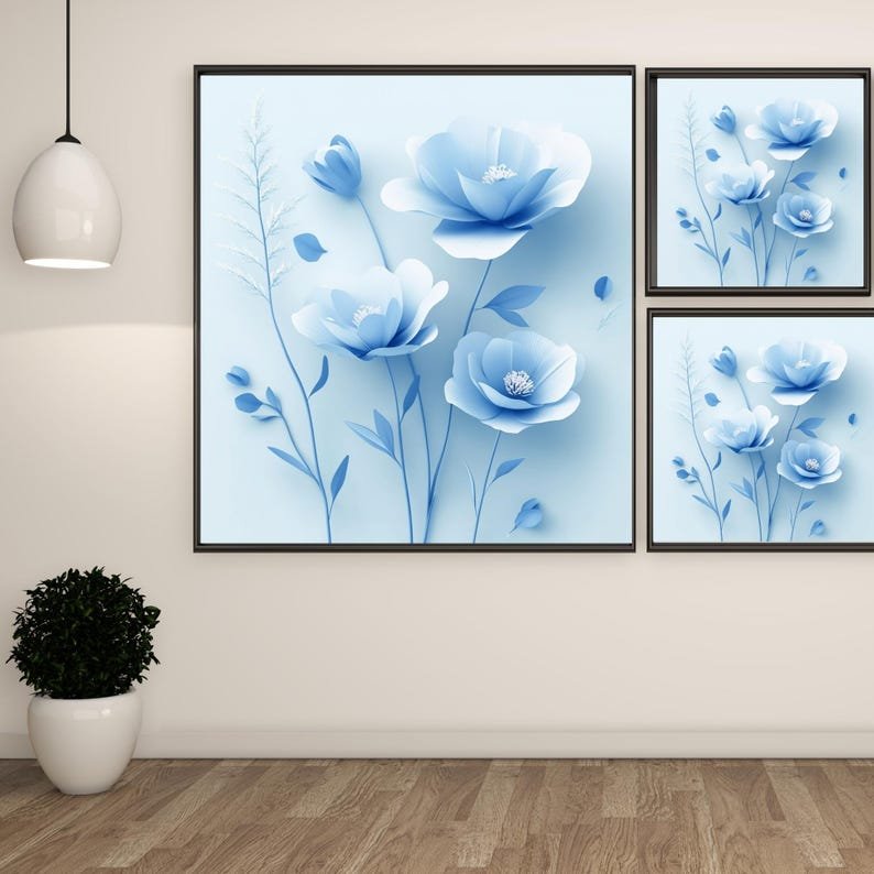 Blue Floral Wall Art, Botanical Print, Flower Decor, Floral Canvas, Digital Download, Blue Flower Poster, Modern Floral Wall Art, Home Decor - Image 2