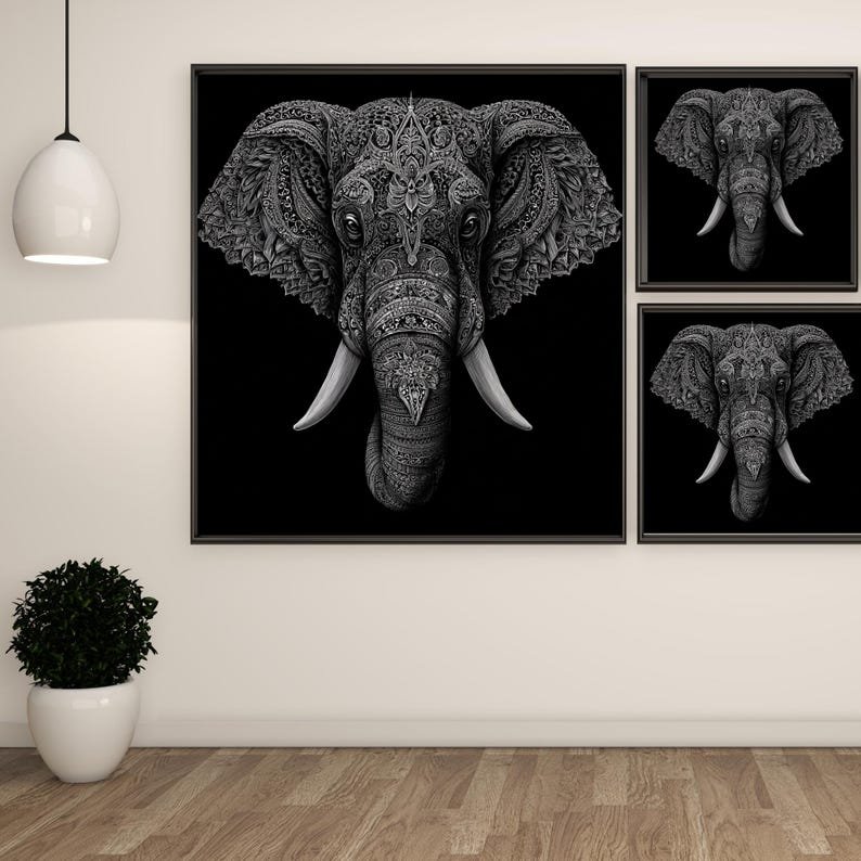 Mandala Elephant Wall Art, Canvas or Poster, Intricate Boho Decor, Spiritual Animal Art for Living Room Bedroom, Black & White Home Decor - Image 2