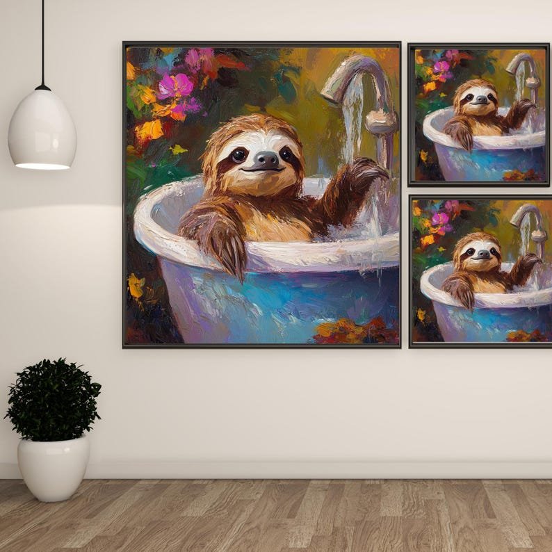 Relaxing Sloth Bathtub Artwork, Canvas Or Poster, Bathroom Wall Decor, Spa Room Art, Whimsical Animal Illustration, Home Decor, Sloth Art - Image 2