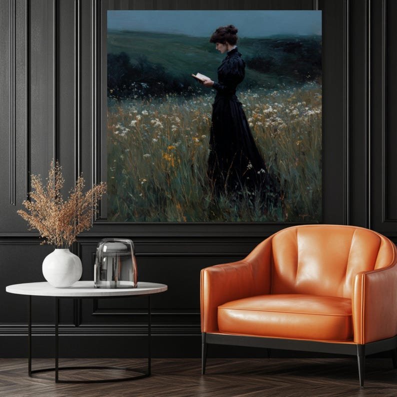 Woman Reading Wall Decor, Canvas Or Poster, Vintage Countryside Bedroom Study Art, Romantic Literary Painting, Elegant Home Design - Image 3