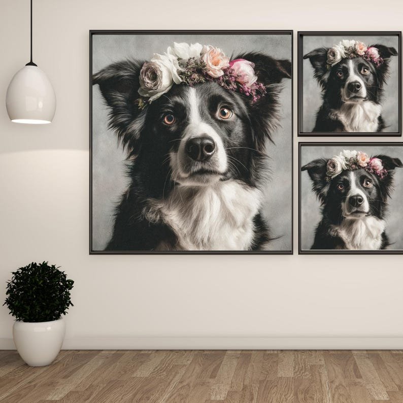 Floral Border Collie Wall Art, Canvas Or Poster, Dog Lovers Gift, Pet Portrait Art, Modern Home Decor, Animal Wall Hanging, Cute Dog Print - Image 2