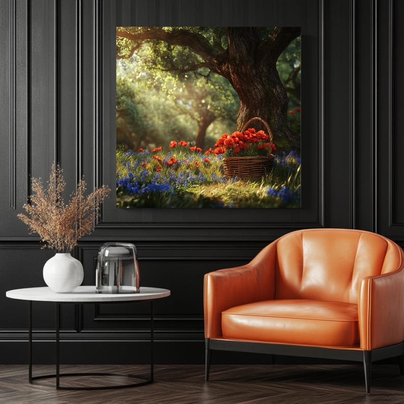 Poppy Flower Basket Print: Rustic Woodland Wall Art - Image 3