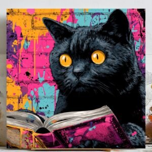 Cat Reading Book, Canvas Or Poster, Kids Decor, Modern Decor, Animal Decor, Living Room Decor, Office Decor, Cat Wall Hanging, Cat Art