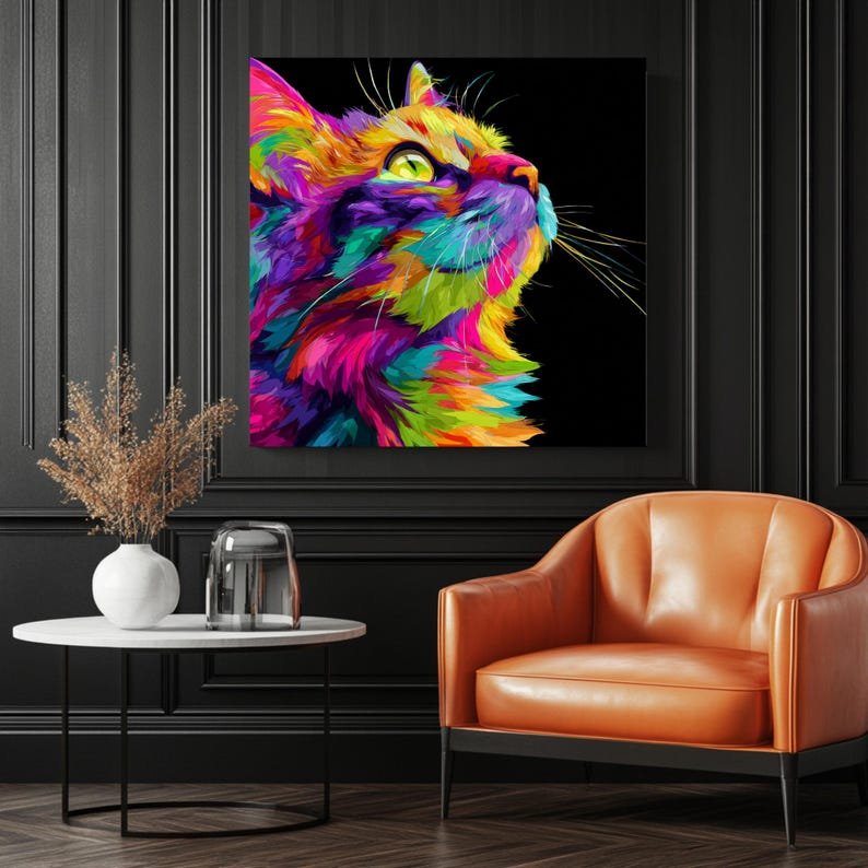 Colorful Cat Wall Art, Canvas Or Poster, Abstract Pet Decor, Modern Pop Art Style, Bright Animal Painting, Cat Wall Hanging, Cat Poster - Image 3