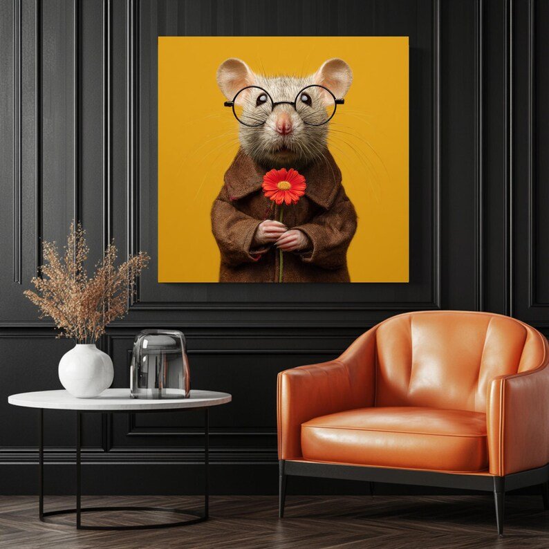 Mouse With Glasses Art, Canvas Or Poster, Whimsical Animal Wall Art, Cute Mouse Portrait, Funny Animal Decor, Woodland Nursery Decor - Image 3