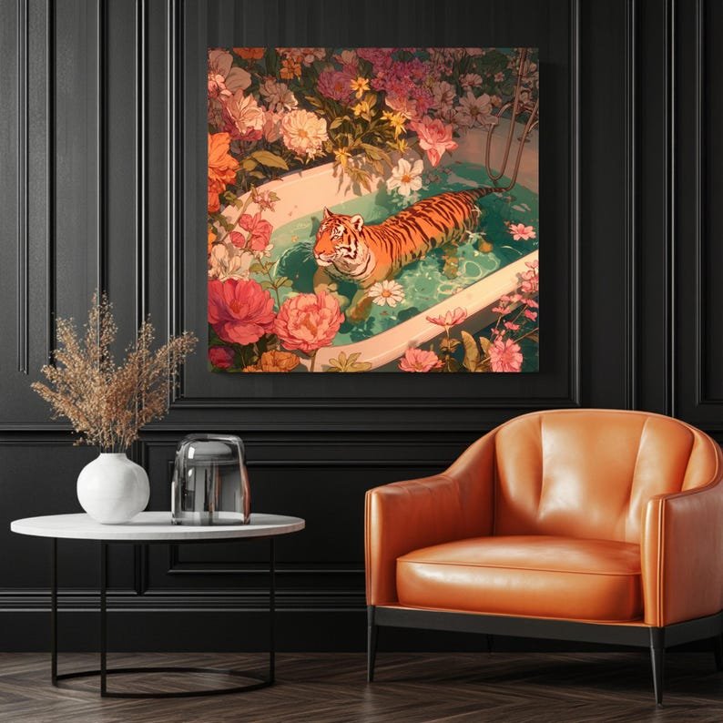 Tiger in Bathtub Wall Art, Canvas Or Poster, Funny Bathroom Print, Quirky Animal Poster, Dopamine Decor, Whimsical Tiger, Home Decor - Image 3