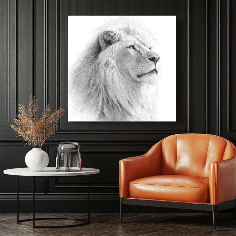 White Lion Wall Art, Canvas Or Poster, Safari Wildlife Decor, Living Room Bedroom Office Wall Art, Nursery Wall Art, Lion Home Decor - Image 3