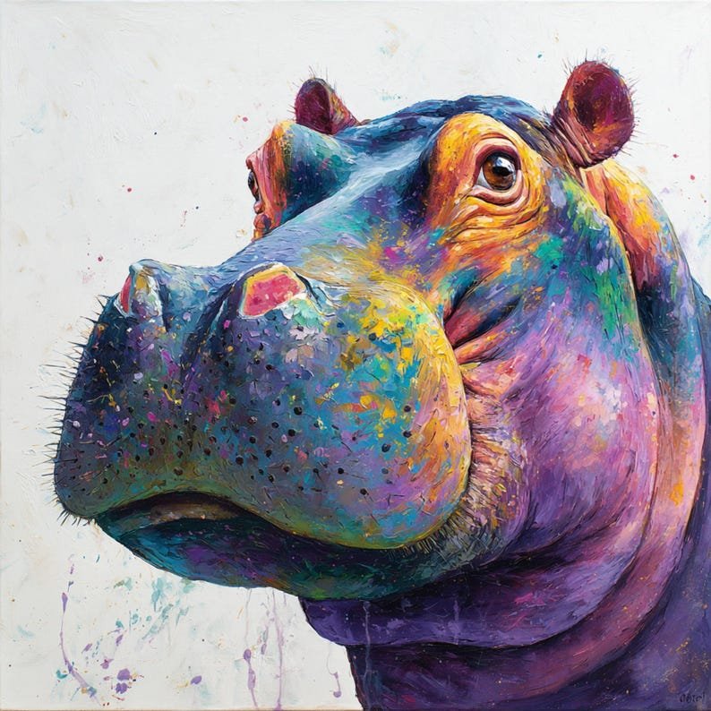 Colorful Hippo Wall Art, Canvas Or Poster, Vibrant Hippopotamus Painting, Modern Animal Decor,Kids Room Wall Art,Whimsical Safari Home Decor - Image 4