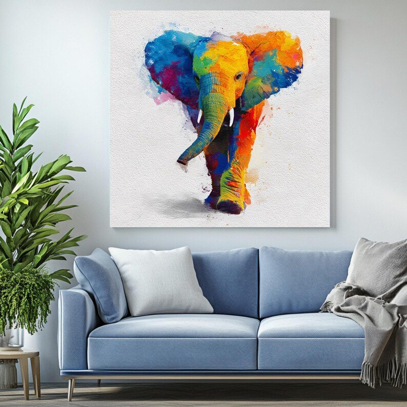 Colorful Elephant Wall Art, Canvas or Poster, Animal Painting, Home Decor, Living Room Bedroom Art, Safari Wall Art, Elephant Wall Hanging - Image 4