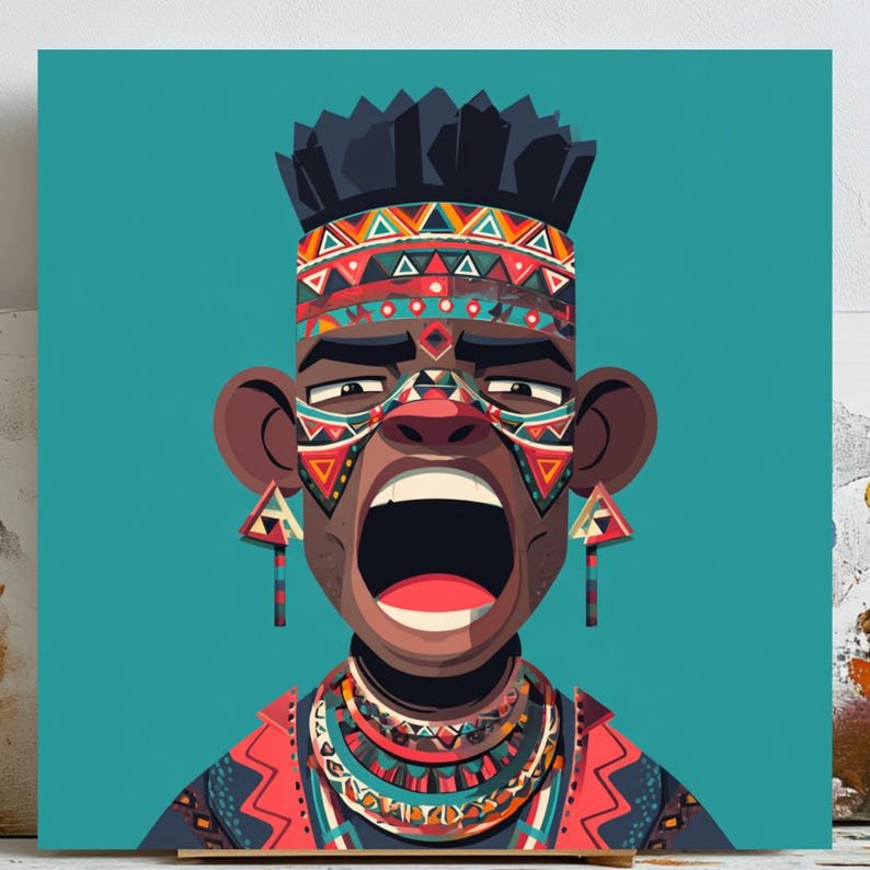 African Tribal Art, Canvas or Poster, Cultural Portrait Painting, Living Room Office Wall Art, Bold Modern Home Decor, Gift for Art Lovers