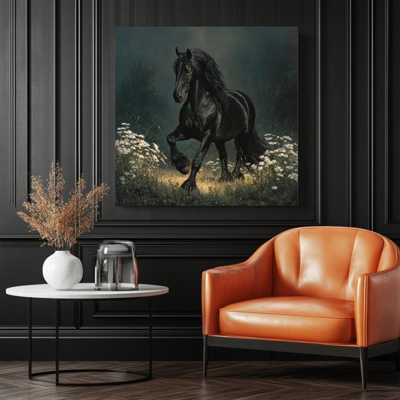 Black Horse Wall Art, Canvas Or Poster, Rustic Countryside Wall Art For Living Room Or Farmhouse, Horse Home Decor, Bedroom Wall Art - Image 3