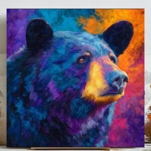 Abstract Bear Wall Art, Canvas Or Poster, Colorful Animal Decor, Living Room Artwork, Home Decor, Wildlife Wall Hanging