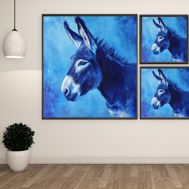 Blue Donkey Art, Poster or Canvas, Rustic Farmhouse Decor, Living Room Bedroom Entryway Kitchen Wall Art, Teal Brown Beige Multicolor - Image 2