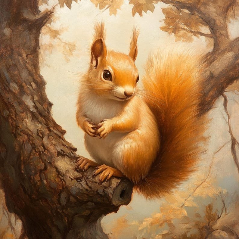 Woodland Squirrel Wall Art, Canvas or Poster, Animal Wall Decor, Rustic Nature Wall Art, Kids Nursery Wall Art, Warm Autumn Tones - Image 6
