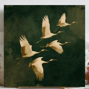 Flying Cranes Wall Art, Canvas or Poster, Minimal Nature Wall Decor,Home Wall Art,Peaceful Bird Design,Living Room Bedroom Office Wall Decor