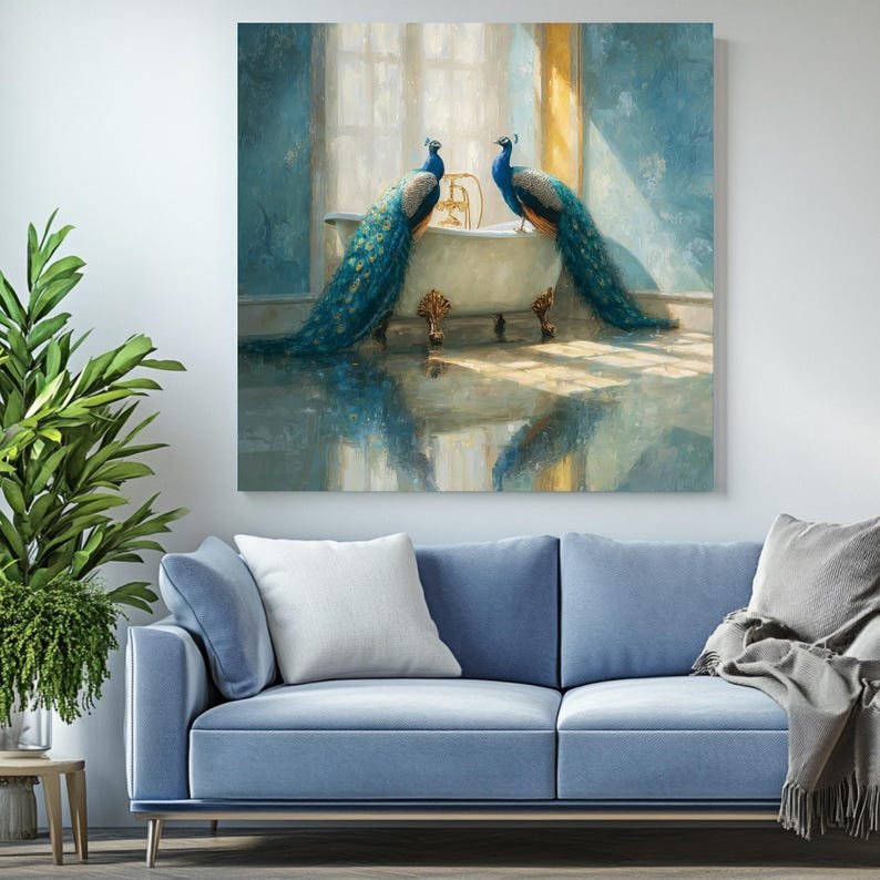 Peacock In Bathtub Wal Art, Canvas Or Poster, Elegant Bird Decor, Luxury Bathroom Print, Blue Green Gold Wall Hanging, Bathroom Wall Art - Image 4