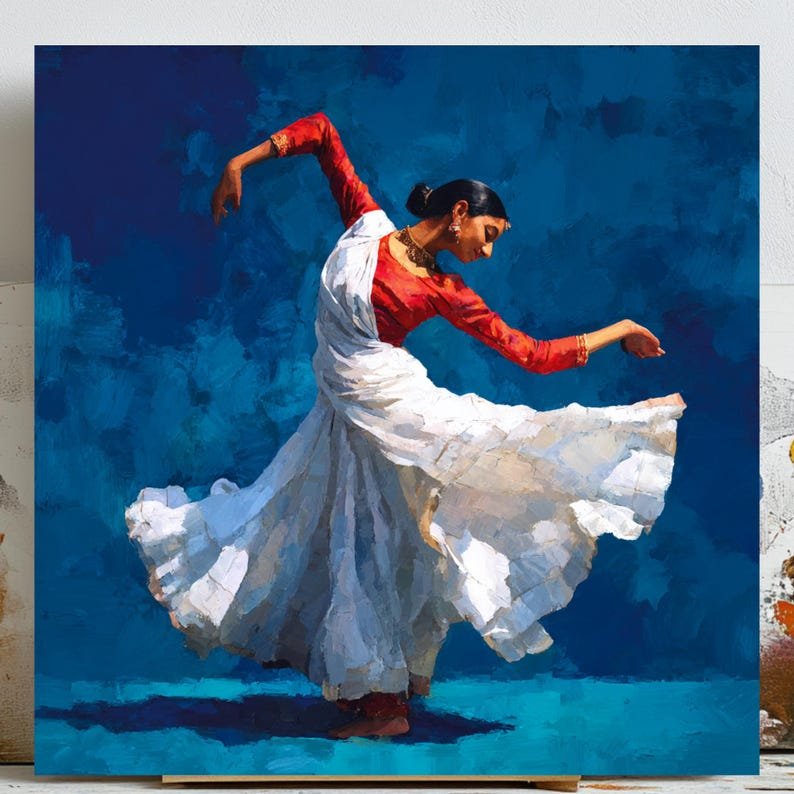 Traditional Dance Wall Art, Canvas or Poster, Cultural Painting Decor, Elegant Bharatanatyam Art for Living Room Bedroom Entryway Wall Art