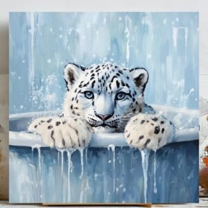 Snow Leopard Bathroom Wall Art, Canvas or Poster, Funny Animal Decor, Whimsical Cat Poster, Bathroom Wall Hanging, Snow Leopard Wall Art