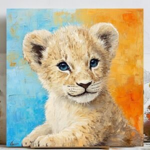 Baby Lion Cub Wall Art, Canvas or Poster, Safari Nursery Decor, Cute Animal Decor, Wildlife Art for Kids Room, Jungle Theme Wall Art