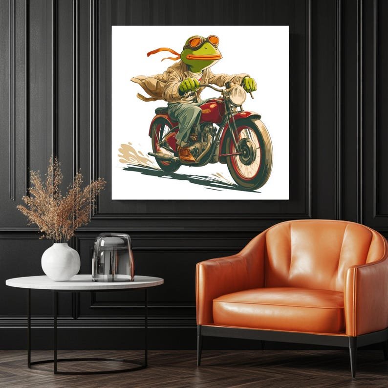 Frog Riding Motorcycle Wall Art, Canvas Or Poster, Whimsical Animal Decor, Retro Biker Frog Print, Adventure Room Art, Nursery Decor - Image 3