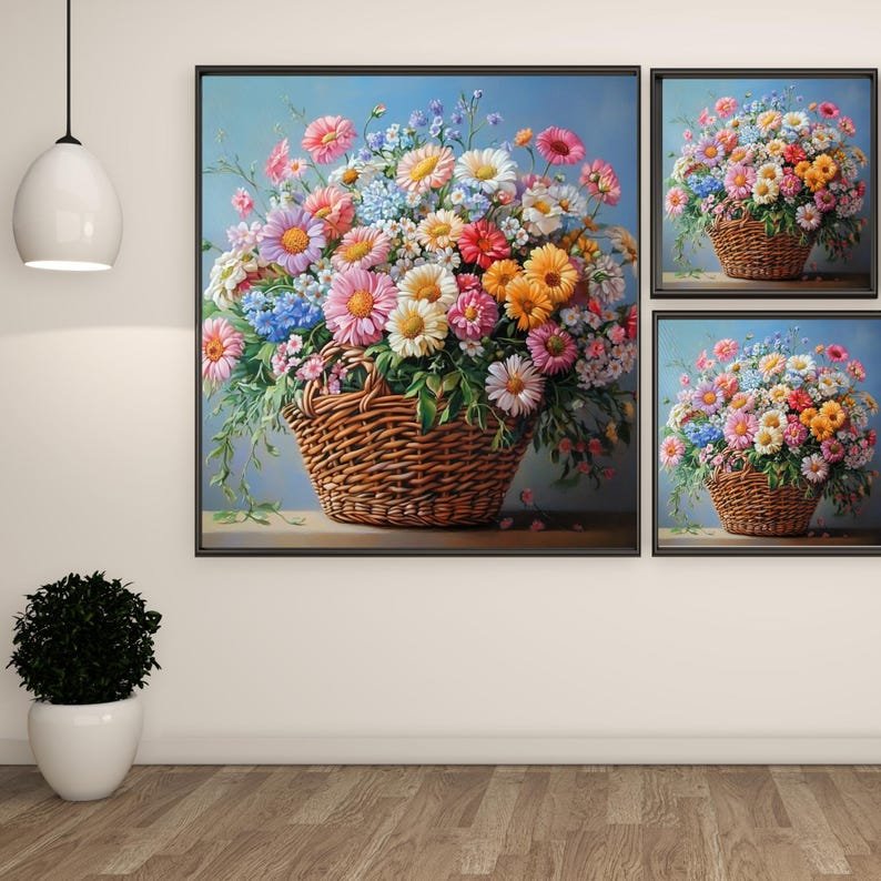 Floral Canvas Print: Colorful Flower Basket, Botanical Wall Art - Image 2