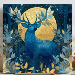 Blue Deer Wall Art, Canvas Or Poster, Deer Art, Animal Art, Nature Art, Watercolor Animal Art, Deer Wall Hanging, Deer Wall Decor