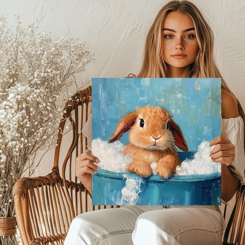 Bunny In Bathtub, Canvas Or Poster, Bathroom Wall Art, Animal Decor, Bathroom Decor, Nursery Decor, Bunny Wall Art, Rabbit Wall Art Kids - Image 5
