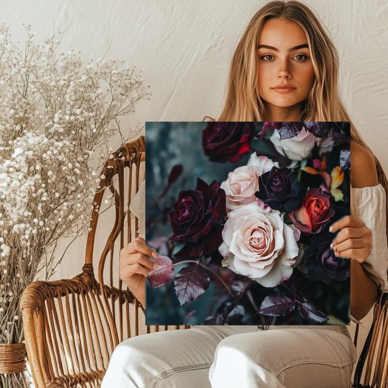 Dark Rose Wall Art, Canvas or Poster, Floral Wall Hanging, Romantic Wall Decor, Living Room Wall Art, Bedroom Wall Art, Elegant Flower Art - Image 5