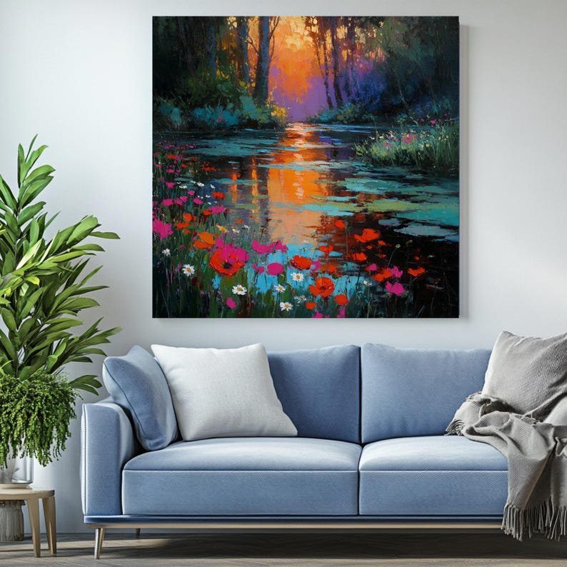Floral River Wall Art, Canvas Or Poster, Nature Wall Decor, Impressionist Decor, Living Room Decor, Bedroom Wall Art, Landscape Wall Print - Image 3