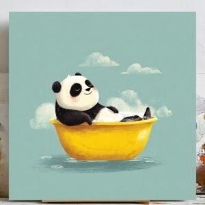 Cute Panda in Bathtub Wall Art, Canvas or Poster, Bathroom Wall Decor, Animal Art Print, Kids Room Wall Art, Relaxing Panda Painting