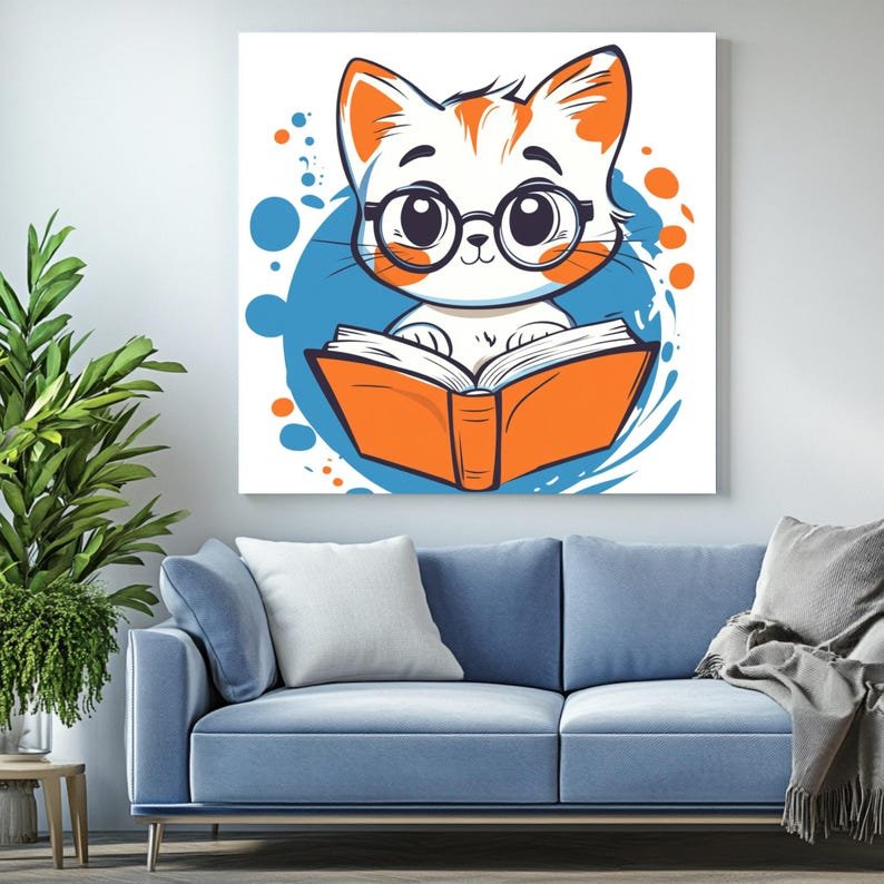 Reading Cat Art Print: Nerdy Bookish Kitten, Kids Room Decor - Image 4