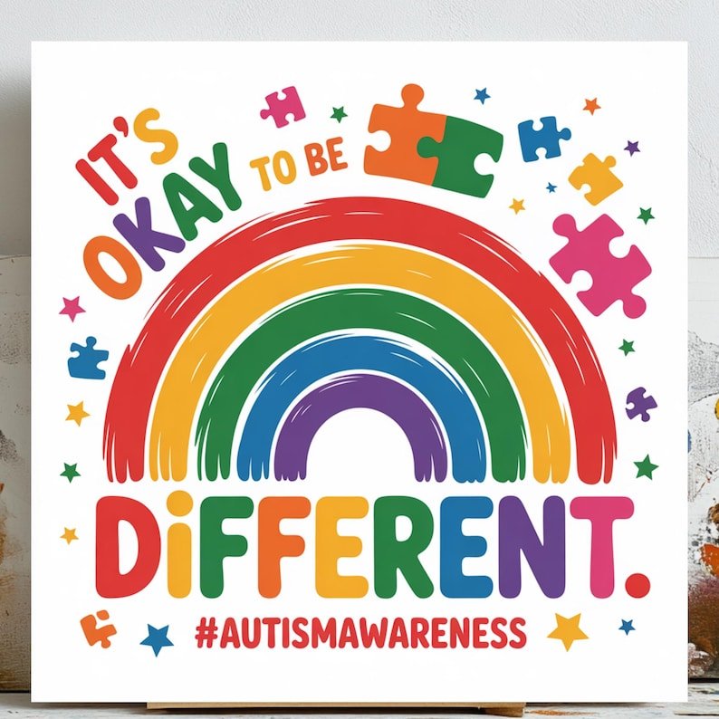 Be Different Wall Art, Canvas Or Poster, Positive Decor, Motivational Wall Hanging, Rainbow Art, Home Decor, Autism Wall Art