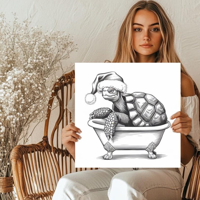 Christmas Turtle Wall Art, Canvas or Poster, Bathroom Humor Decor, Funny Holiday Animal Art, Santa Turtle in Bathtub, Home Decor - Image 5
