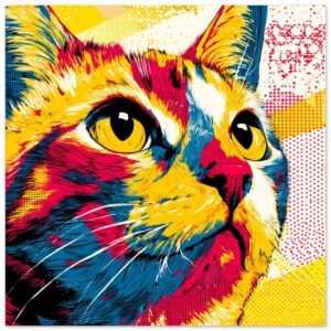 Colorful Pop Art Cat Portrait, Canvas Or Poster, Vibrant Pet Wall Decor, Living Room Art, Modern Retro Style, Unique Gift for Cat Lovers