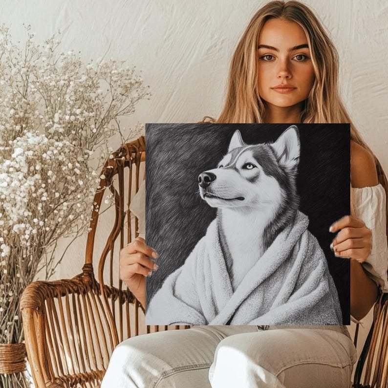 Husky In Bathrobe, Canvas Or Poster, Bathroom Wall Art, Animal Decor, Kids Decor, Nursery Decor, Funny Dog Wall Art, Husky Bathroom Art - Image 5