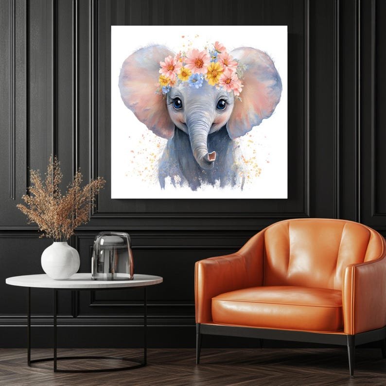Baby Elephant Wall Art, Canvas Or Poster, Floral Animal Print, Nursery Wall Decor, Boho Kids Room Art, Cute Baby Decor,Floral Elephant Print - Image 3