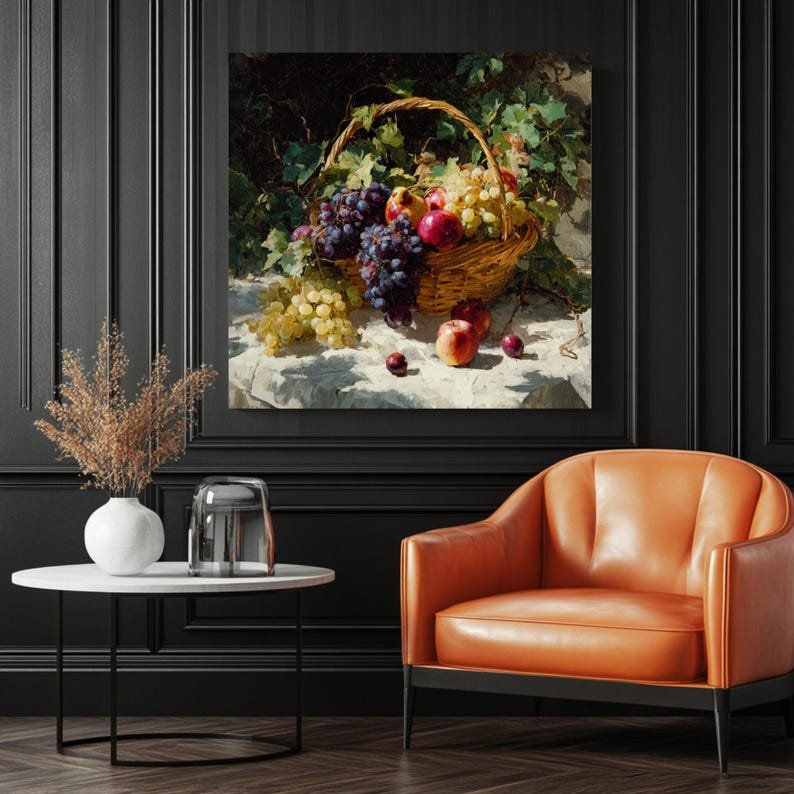 Fruit Basket Painting, Canvas Or Poster, Home Decor, Kitchen Dining Room Decor, Living Room Wall Art, Classic Wall Hanging, Fruit Art - Image 3