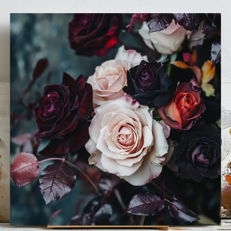 Dark Rose Wall Art, Canvas or Poster, Floral Wall Hanging, Romantic Wall Decor, Living Room Wall Art, Bedroom Wall Art, Elegant Flower Art