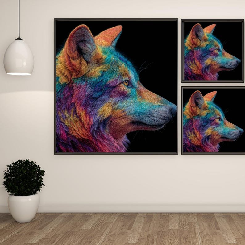 Abstract Wolf Wall Art, Canvas or Poster, Modern Animal Decor, Vibrant Wildlife Artwork, Living Room Wall Art, Colorful Wolf Painting - Image 2