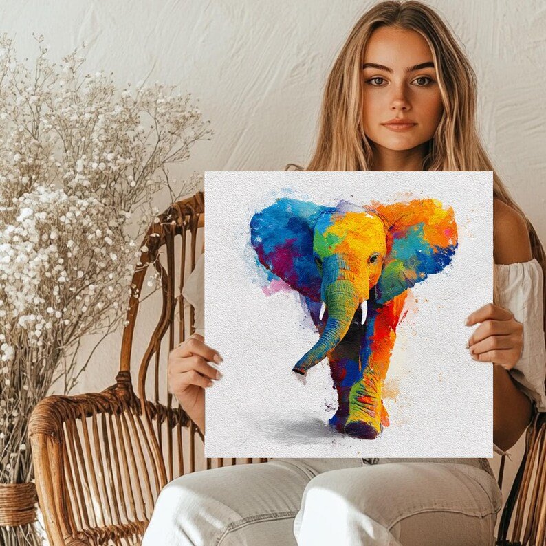 Colorful Elephant Wall Art, Canvas or Poster, Animal Painting, Home Decor, Living Room Bedroom Art, Safari Wall Art, Elephant Wall Hanging - Image 5