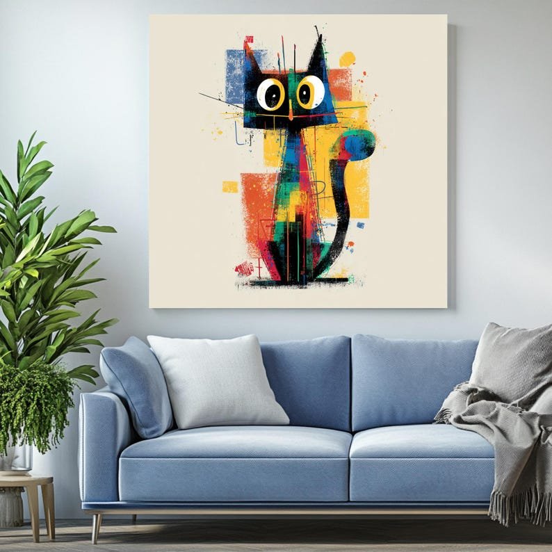 Abstract Cat Wall Art, Canvas Or Poster, Modern Decor, Animal Decor, Living Room Decor, Office Decor, Cat Wall Hanging, Cat Art - Image 3