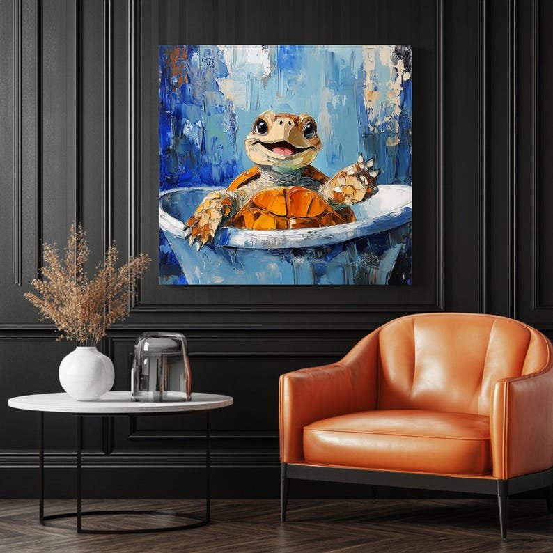 Turtle Wall Art, Canvas Or Poster, Turtle Wall Decor, Turtle Home Decor, Bathroom Wall Art, Sea Turtle Art, Funny Bathroom Print, Home Decor - Image 3