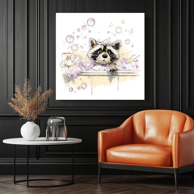 Raccoon In Bathtub, Canvas Or Poster, Bathroom Decor, Bathroom Wall Art, Animal Decor, Modern Decor, Raccoon Wall Art, Bathroom Wall Hanging - Image 3