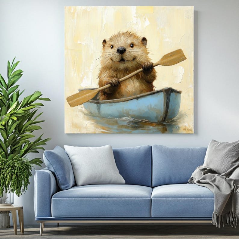 Beaver in Canoe Wall Art, Poster or Canvas, Woodland Animal Decor, Outdoor-themed Art, Rustic Wall Hanging, Gift for Nature Lovers - Image 4
