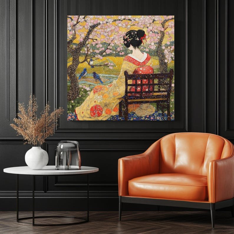 Japanese Woman Wall Art, Canvas or Poster, Geisha Wall Hanging, Asian Wall Decor, Cherry Blossom Wall Art, Living Room Wall Art, Home Decor - Image 3
