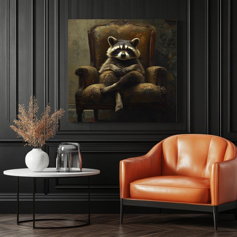 Raccoon Wall Decor, Canvas Or Poster, Animal Art, Whimsical Wildlife, Rustic Wall Art, Raccoon Portrait, Living Room Decor, Home Decor - Image 3