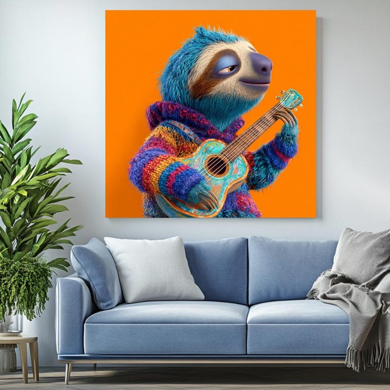 Sloth Playing Guitar Wall Art, Canvas Or Poster, Funny Animal Art, Musician Gift, Home Decor, Unique Wall Hanging, Sloth Lovers Decor - Image 4