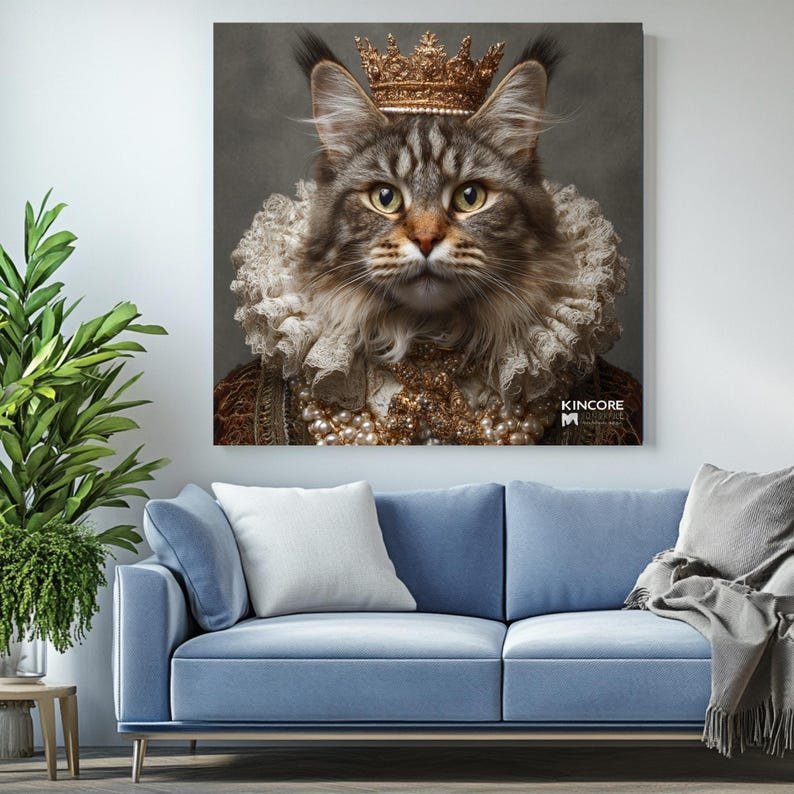 Royal Maine Coon Cat Wall Art, Canvas Or Poster, Regal Animal Wall Art, Historical Cat Decor, Funny Cat Wall Hanging, Unique Cat Lover Gift. - Image 3