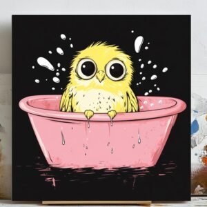 Yellow Chick Wall Art, Canvas Or Poster, Bathroom Wall Decor, Funny Bathroom Art, Nursery Decor, Animal Bathtub Art, Farm Animal Decor