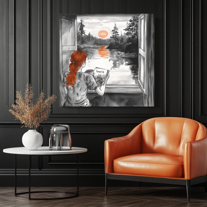 Girl Reading At Sunset Wall Art, Canvas Or Poster, Cozy Window Painting, Bedroom Wall Decor, Relaxing Wall Hanging, Gift For Book Lovers - Image 3